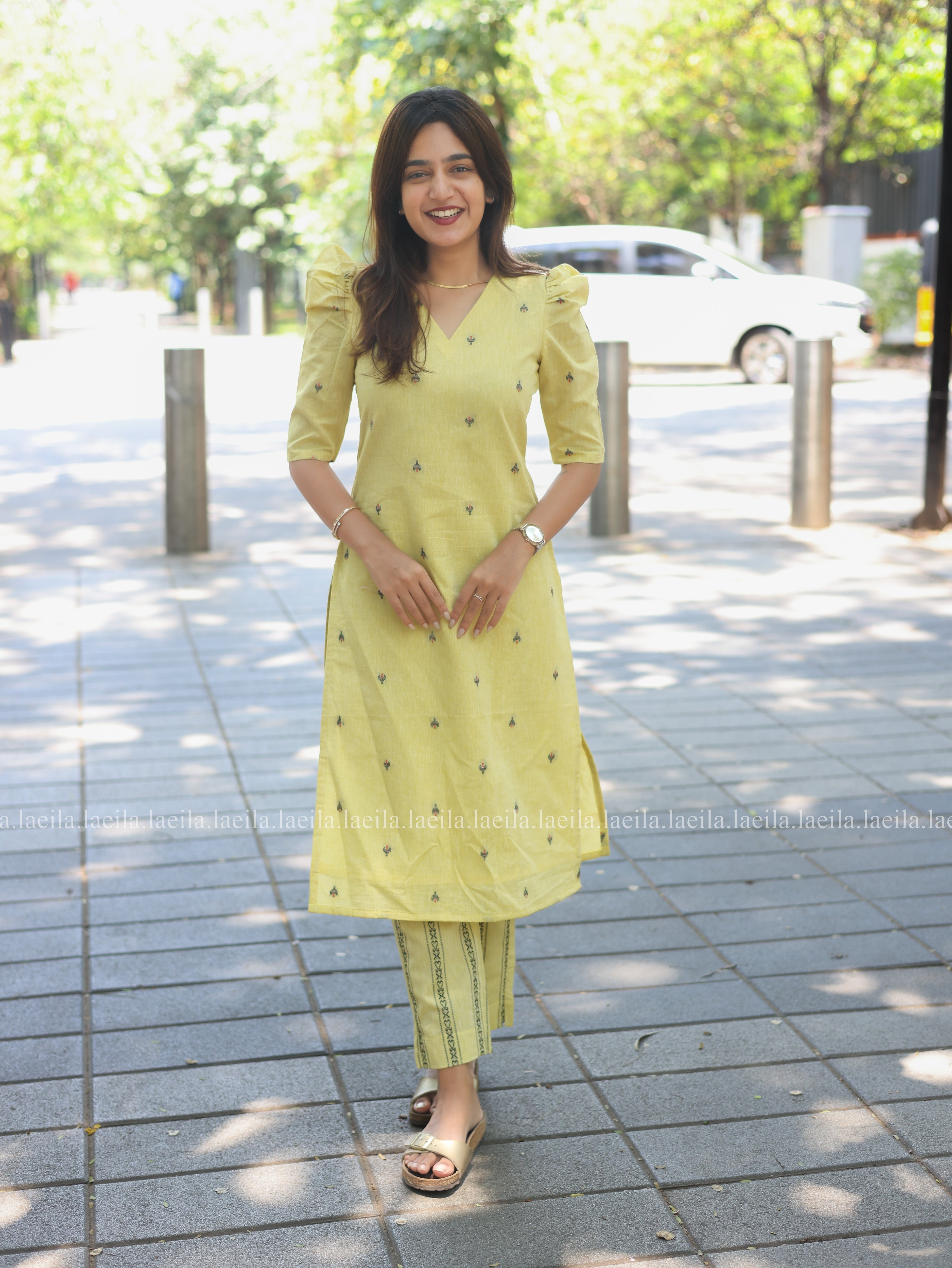 Yellow cotton Meera co-ord set